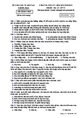Đề kiểm tra học kì I môn Địa lý Lớp 12 - Mã đề 710 - Năm học 2018-2019 - Sở giáo dục và đào tạo Quảng Nam